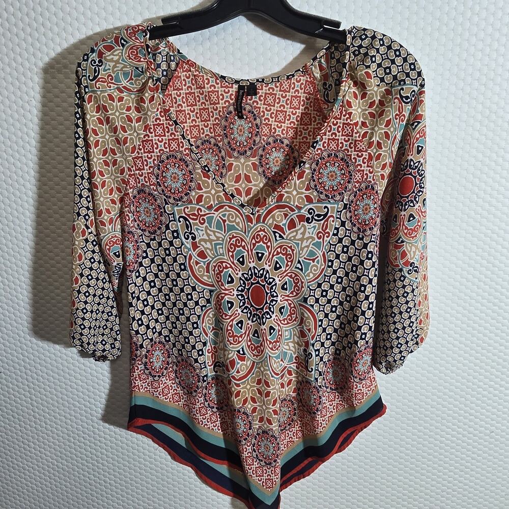 HeartSoul Tunic Top Shirt Women Size Small Bandana Triangle Hem Boho Casual